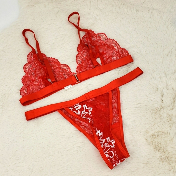 Red Sexy Erotic 2 Piece Lace Lingerie Set - Picture 12 of 12